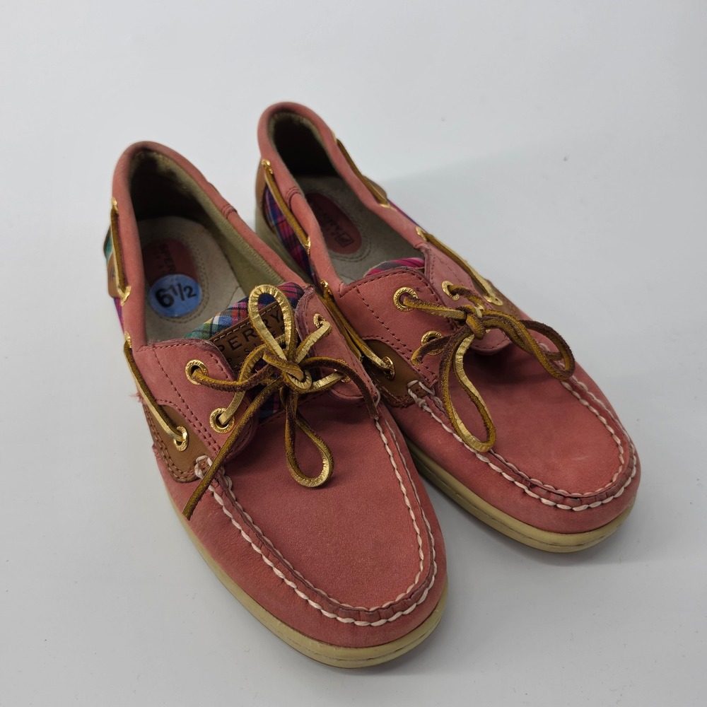 Sperry Boat Shoes 6.5 Pink Plaid Preppy Nautical Coastal 9244237
